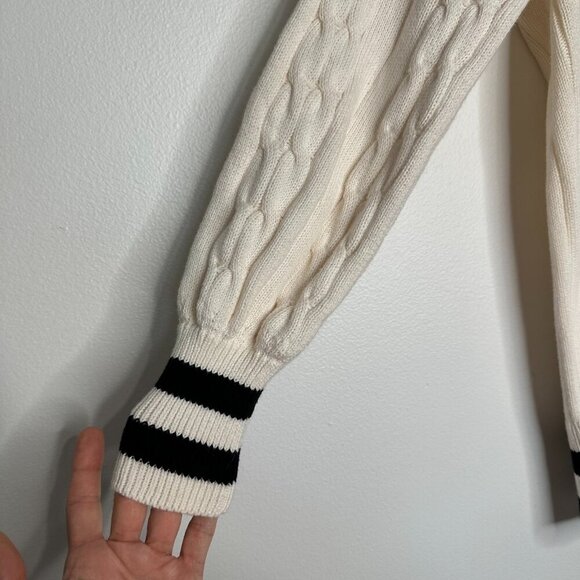 Loft Tipped V-Neck Pocket Cardigan Sweater Size XS Cream Black Cable Knit - Picture 5 of 8
